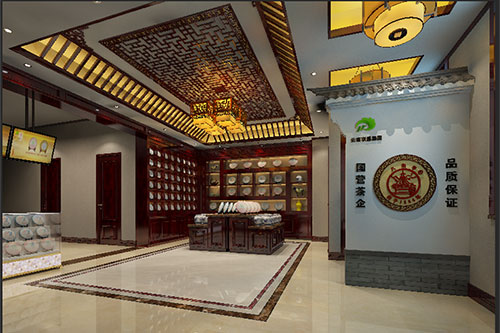原阳古朴典雅的中式茶叶店大堂设计效果图